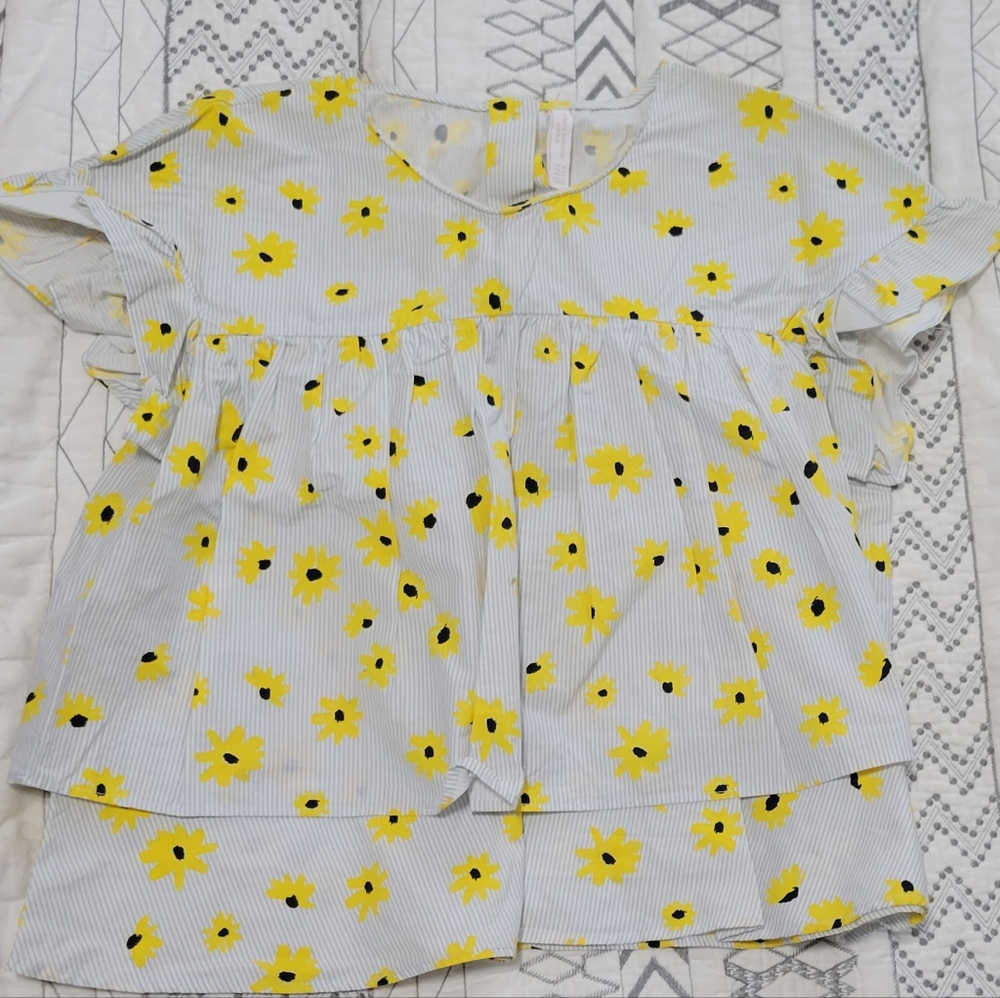Zara sunflower print poplin blouse